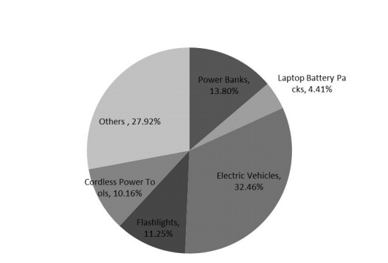 2016年按應(yīng)用劃分的鋰離子電池消費市場份額