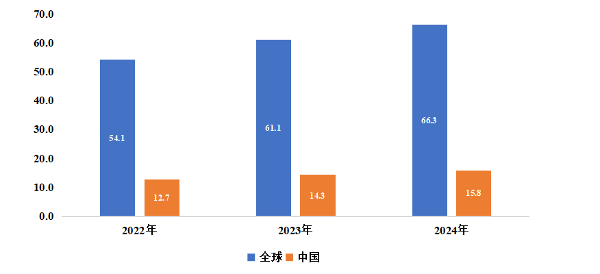 全球及中國(guó)醫(yī)藥包裝全自動(dòng)數(shù)粒包裝設(shè)備市場(chǎng)規(guī)模（億元）（2022-2024）
